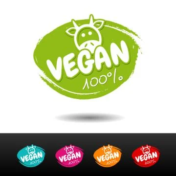 Set of 100% vegan badges. Vector hand drawn labels. Stock Illustration