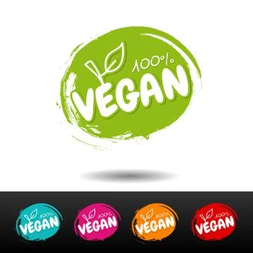 Set of 100% vegan badges. Vector hand drawn labels. Eps10 Vector. Stock Illustration