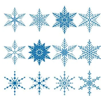 Set of 12 blue vector snowflakes Stock Illustration