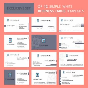 Set of 12 Bug on a smartphone  Creative Busienss Card Template. Editable Crea Stockillustratie