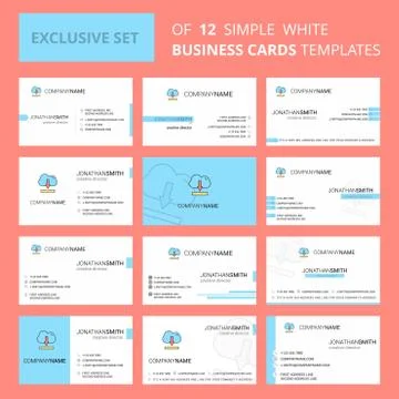 Set of 12 Cloud downloading  Creative Busienss Card Template. Editable Creati Stock Illustration