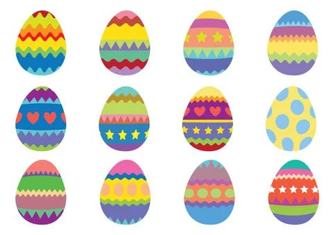 Set of 12 colourful Easter eggs on a white background 스톡 일러스트