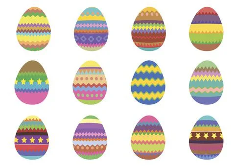 Set of 12 colourful Easter eggs on a white background Stock Illustration