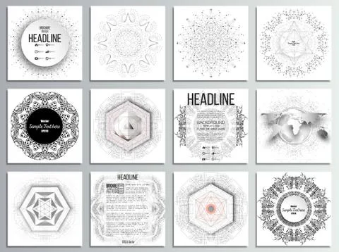 Set of 12 creative cards, square brochure template design. Molecular structure Stock Illustration