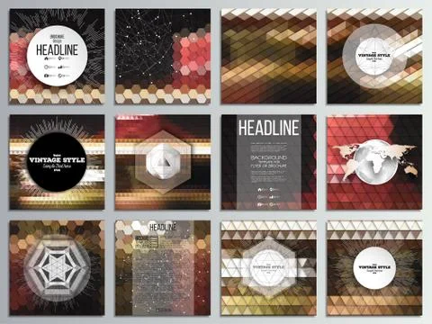 Set of 12 creative cards, square brochure template design. Abstract multicolored Illustrazione stock