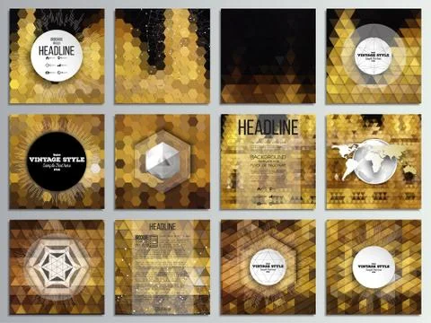 Set of 12 creative cards, square brochure template design. Night city landscape Stock Illustration