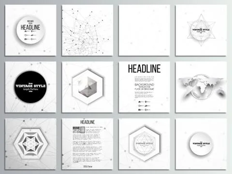 Set of 12 creative cards, square brochure template design. Molecular structure Stock Illustration