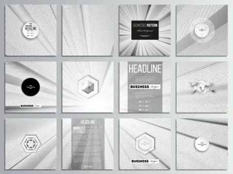 Set of 12 creative cards, square brochure template design. Abstract lines Illustrazione stock