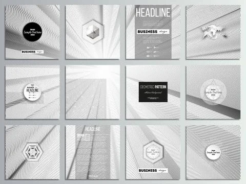 Set of 12 creative cards, square brochure template design. Abstract lines Illustrazione stock