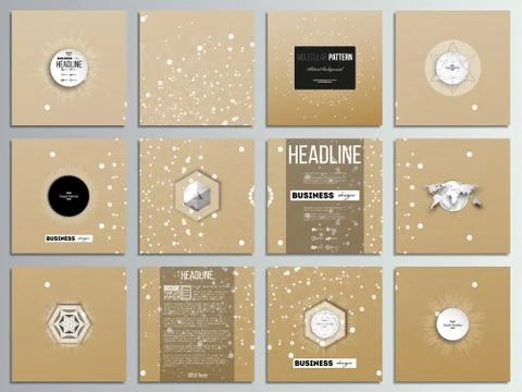 Set of 12 creative cards, square brochure template design. Abstract polygonal Illustrazione stock