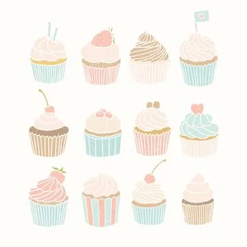 Set of 12 cupcakes. Stock Illustration