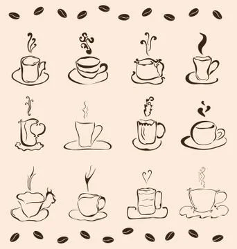 Set of 12 cups of coffee Stock Illustration