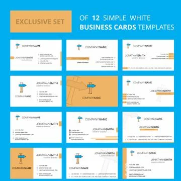 Set of 12 Direction board  Creative Busienss Card Template. Editable Creative Stock Illustration