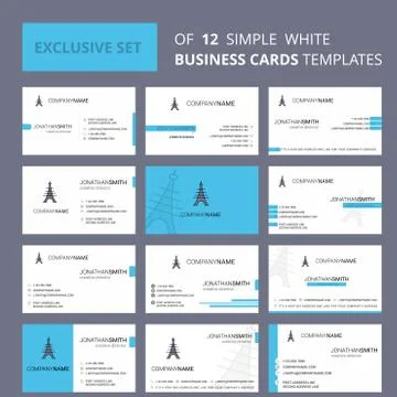 Set of 12 Eiffel tower Creative Busienss Card Template. Editable Creative log Stock-Illustration
