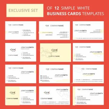 Set of 12 Fish skull Creative Busienss Card Template. Editable Creative logo  Stock Illustration