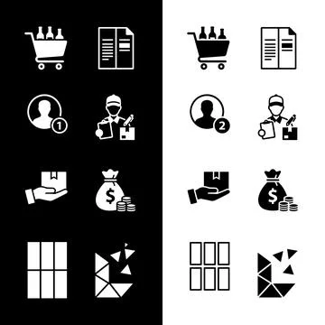 Set of 12 flat design icons for e-commerce, delivery, and finance, includin.. Stock Illustration