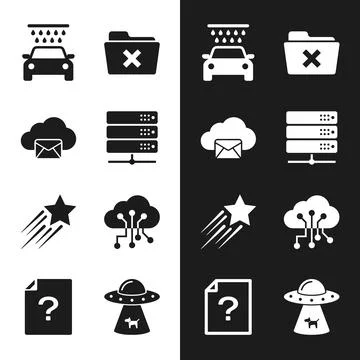 Set of 12 flat vector icons representing car wash, deleted folder, cloud em.. 스톡 일러스트