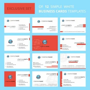 Set of 12 Globe  Creative Busienss Card Template. Editable Creative logo and  Stock Illustration