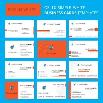 Set of 12 Globe Creative Busienss Card Template. Editable Creative logo and V Stock Illustration
