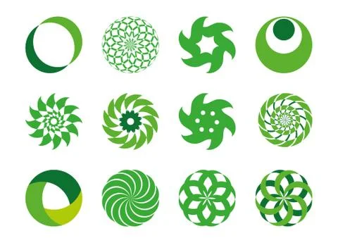 Set of 12 green abstract round vector icons Stock Illustration