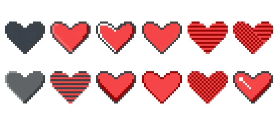 Set of 12 hearts pixel art Ilustración de archivo