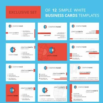 Set of 12 Internet setting Creative Busienss Card Template. Editable Creative Illustrazione stock