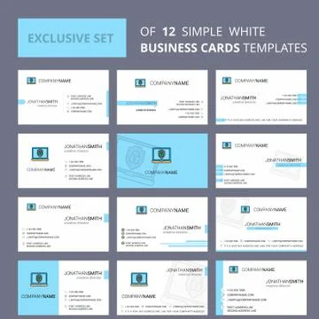 Set of 12 Laptop protected  Creative Busienss Card Template. Editable Creativ Stock-Illustration