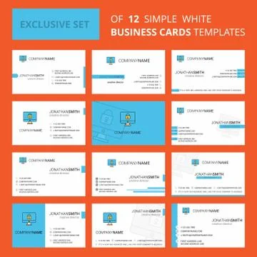 Set of 12 Locked computer Creative Busienss Card Template. Editable Creative  Stock-Illustration