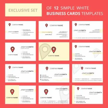 Set of 12 Map pointer Creative Busienss Card Template. Editable Creative logo 스톡 일러스트
