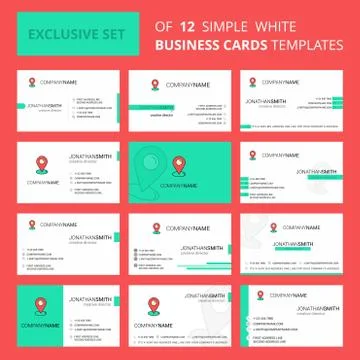 Set of 12 Map pointer Creative Busienss Card Template. Editable Creative logo Illustrazione stock