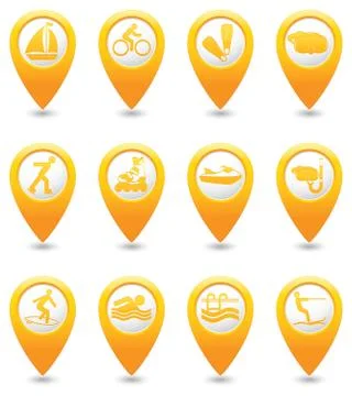 Set of 12 MAP pointer sport icons Stock Illustration