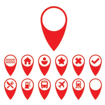 Set Of 12 Map Pointer Sport Icons EPS Stock Illustration