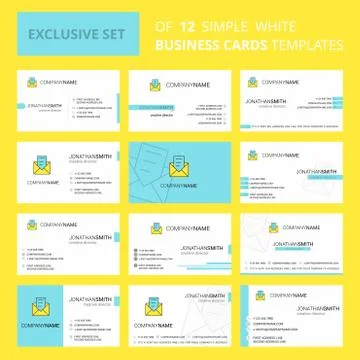 Set of 12 Message Creative Busienss Card Template. Editable Creative logo and Stock Illustration