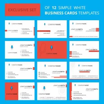 Set of 12 Microphone  Creative Busienss Card Template. Editable Creative logo Stock Illustration