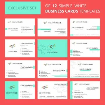 Set of 12 Network Creative Busienss Card Template. Editable Creative logo and Stock Illustration