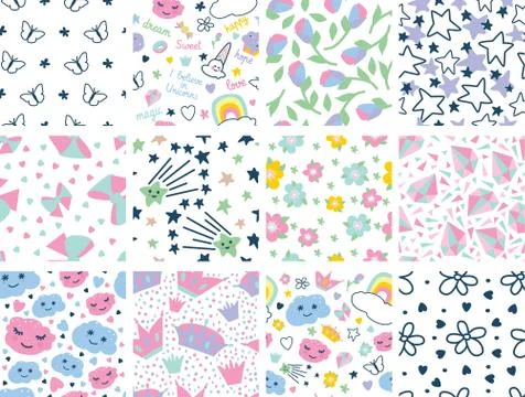 Set 12 patterns with decorative elements Stock Illustration