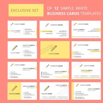 Set of 12 Pencil  Creative Busienss Card Template. Editable Creative logo and 库存插图
