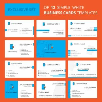 Set of 12 Phone locked Creative Busienss Card Template. Editable Creative log Illustrazione stock