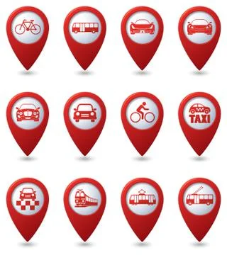 Set of 12 pointers with transport icons Stock Illustration