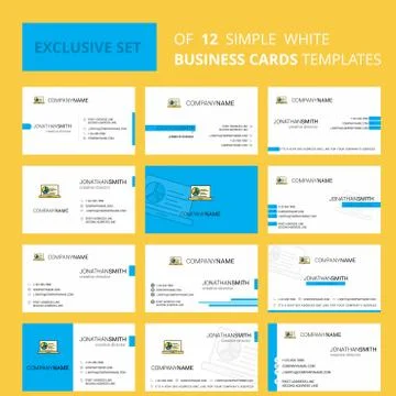 Set of 12 Presentation on laptop  Creative Busienss Card Template. Editable C Stock Illustration