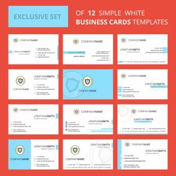 Set of 12 Protected sheild  Creative Busienss Card Template. Editable Creativ Stock-Illustration