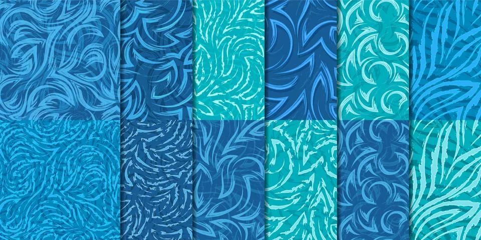 Set of 12 seamless vector patterns corners and waves in nautical colors.Seamless Stockillustratie