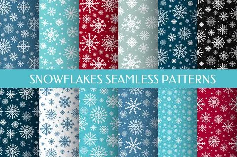 Set of 12 snowflakes seamless pattern. Christmas or winter  vector background Stock Illustration