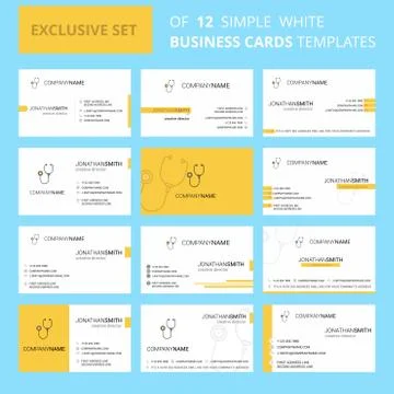 Set of 12 Stethoscope Creative Busienss Card Template. Editable Creative logo Stock Illustration
