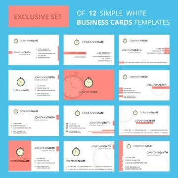 Set of 12 Stop watch Creative Busienss Card Template. Editable Creative logo  스톡 일러스트