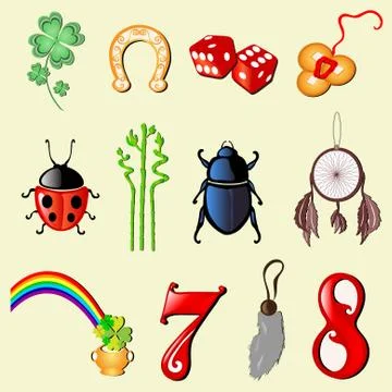 Set of 12 symbols of luck Stock Illustration