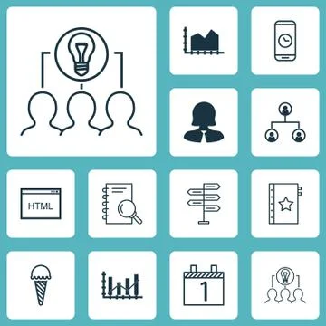 Set Of 12 Universal Editable Icons. Can Be Used For Web, Mobile And App Desig Stock Illustration