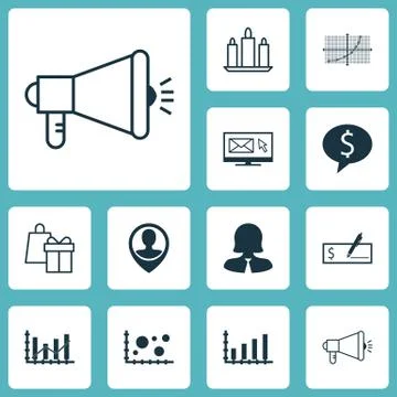 Set Of 12 Universal Editable Icons. Can Be Used For Web, Mobile And App Desig Stock Illustration