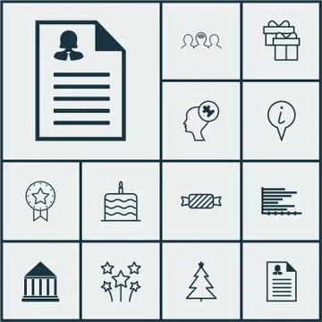 Set Of 12 Universal Editable Icons. Can Be Used For Web, Mobile And App Desig Stock Illustration