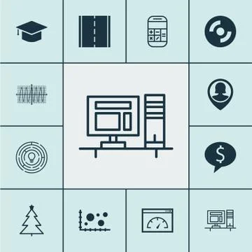 Set Of 12 Universal Editable Icons. Can Be Used For Web, Mobile And App Desig Stock Illustration